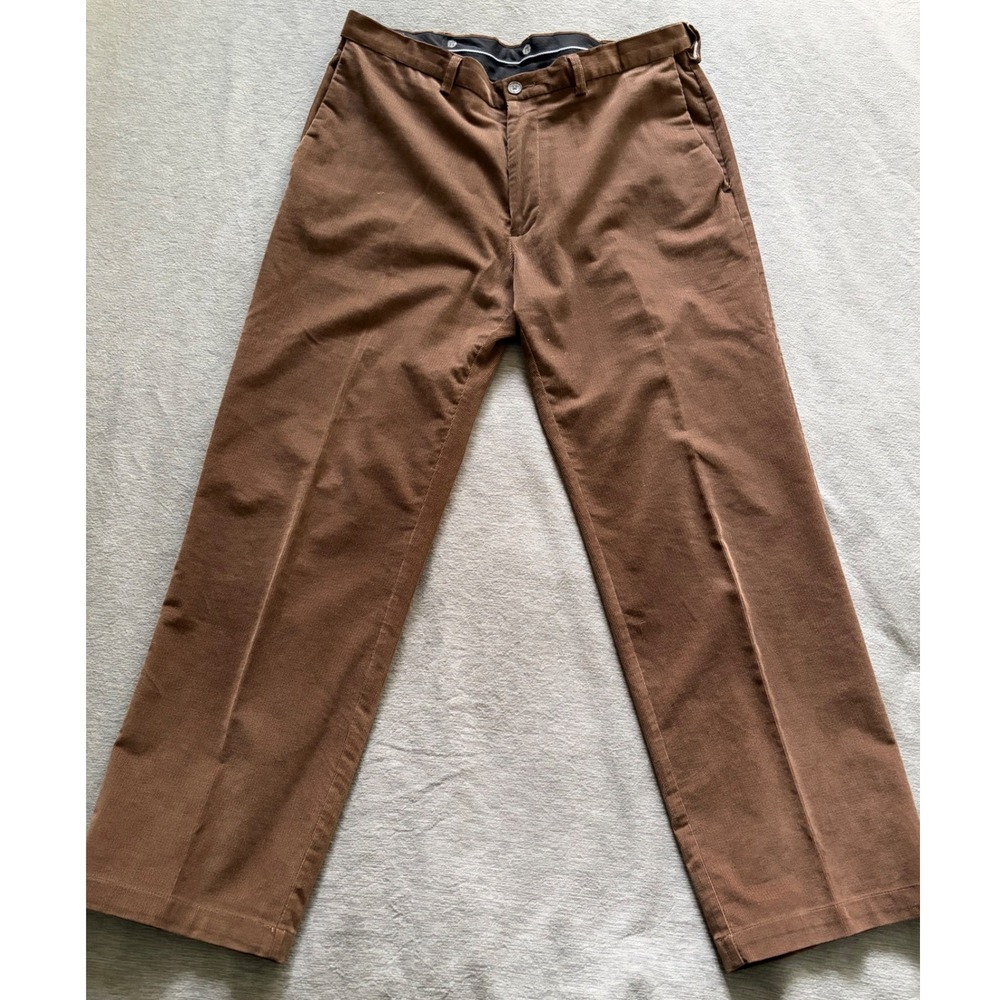 Haggar Mens Brown Pants 38x30 Classic Fit Flat Front Trousers